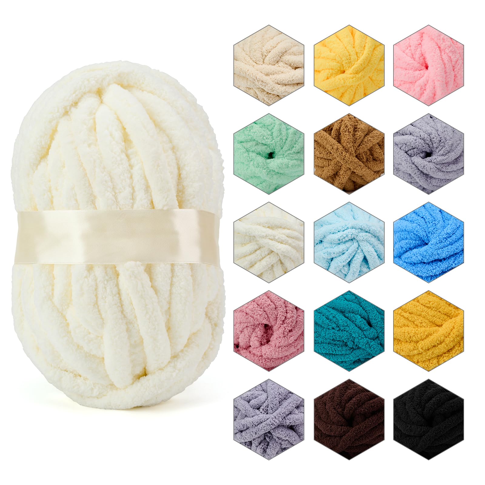 Photo 1 of ERLYEEN Chenille Chunky Yarn Super Bulky Soft Thick Fluffy Jumbo Giant Washable Polyester Big Yarn DIY for Arm Knit Blanket Cushion Bed Sofa Home Decor,Milk White,0.55LB