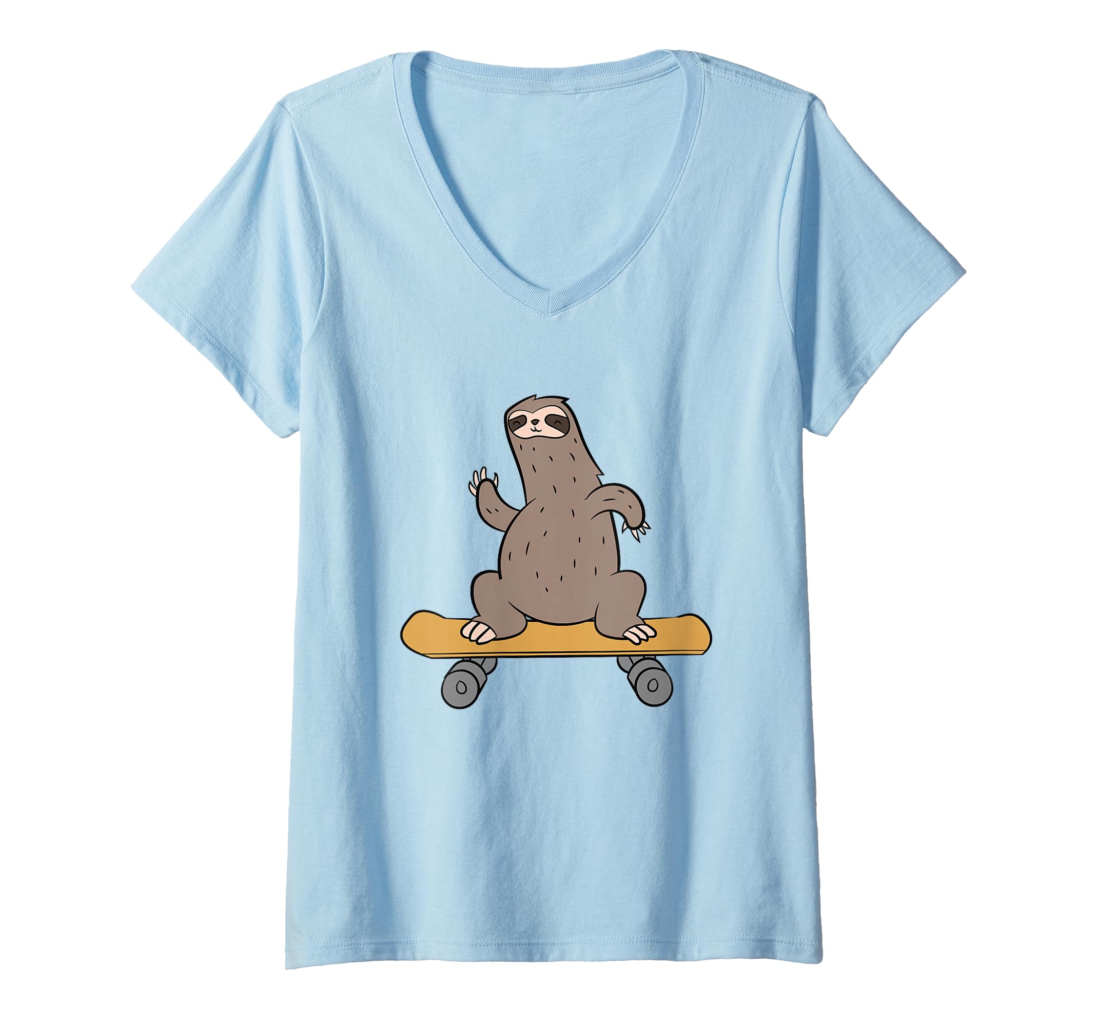 Womens Skateboarding Sloth Cute Skateboard Sloth V-Neck T-Shirt