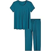 Latuza Women's Pleated Loungewear Top and Capris Pajamas Set