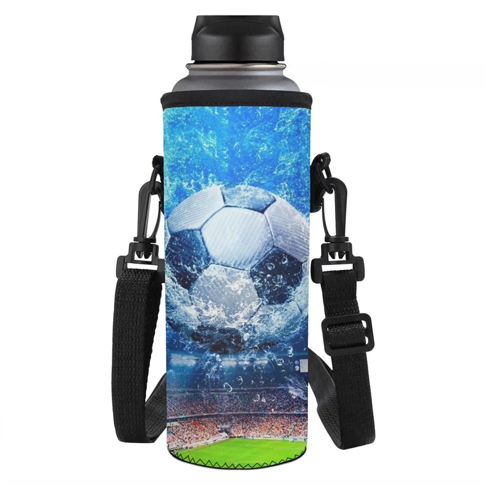 Jndtueit Water Soccer Football Ball Print Water Bottle Holder Carrier Bag for Kids Boys Back to School Insulated Sleeves Bag