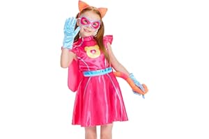 IKALI Pink Kitties Costume for Kids Girls Halloween Superhero Cat Fancy Dress with Cape
