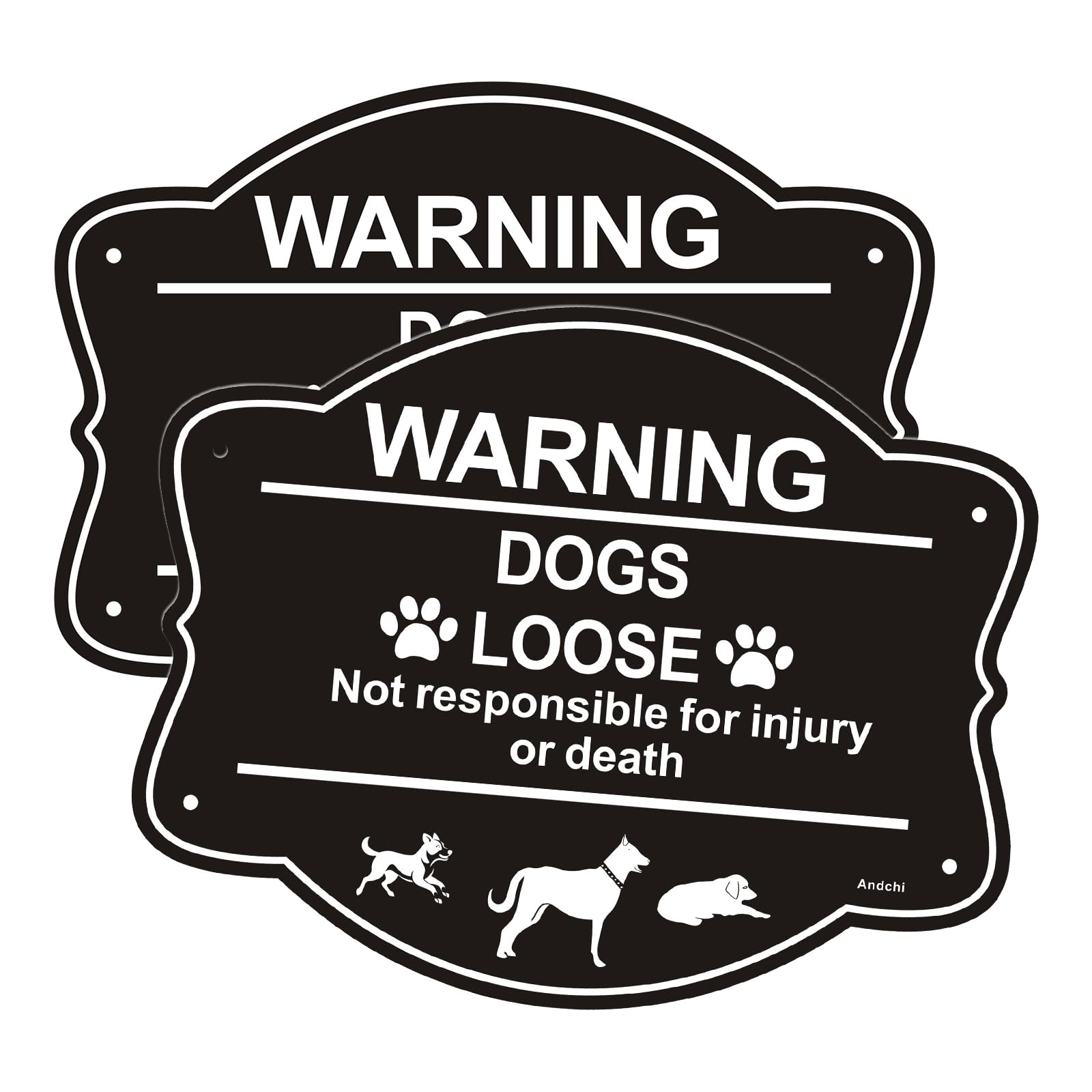 Andchi 2pcs Dog Signs Safety Signs Yard Sign Dogs Loose in Yard Sign for Door Gate, Alu Signage (Black, 246*196mm)