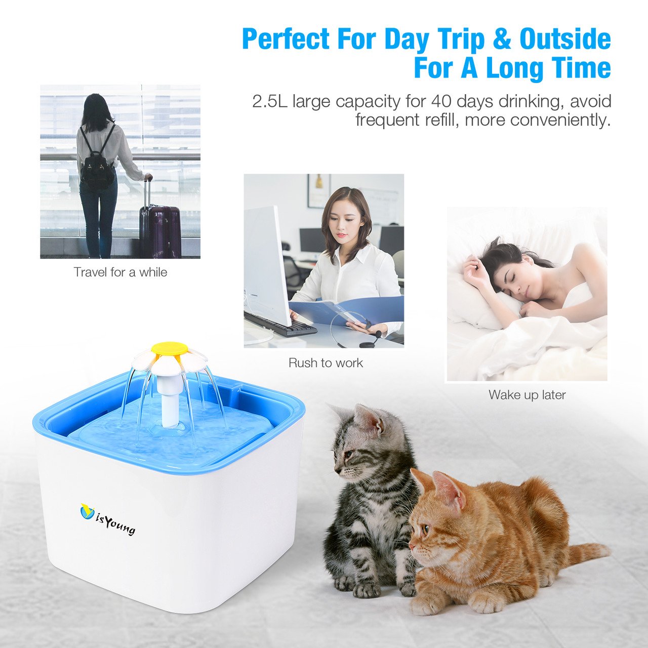 isYoung Pet Water Fountain, 2.5L Healthy Hygienic Cat Drinking Fountain, Super Quiet Flower Automatic Electric Water Dispenser 2 Replacement Filters Dogs, Cats, Birds Small Animals