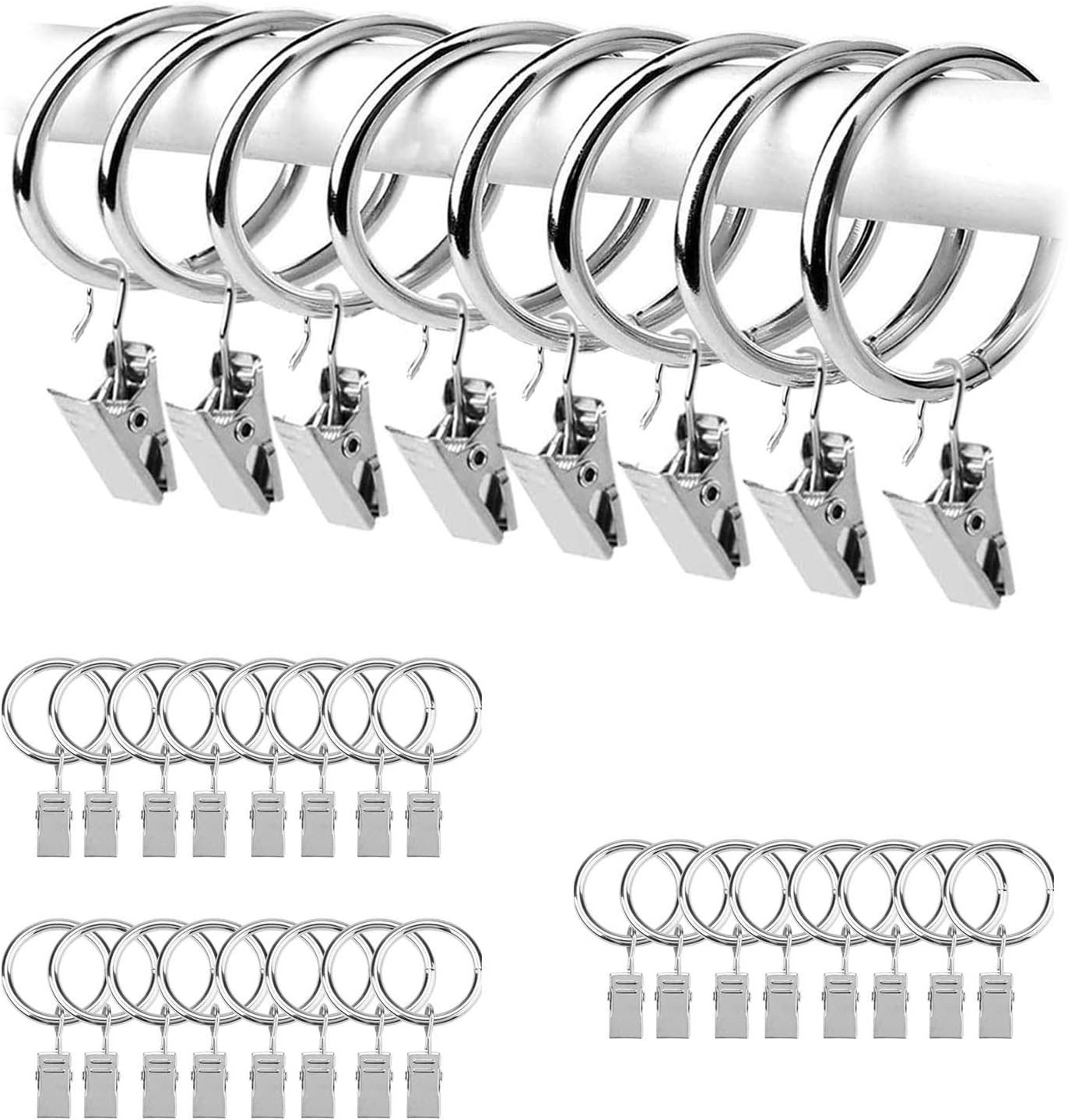 Silver Curtain Rod Ring Clips