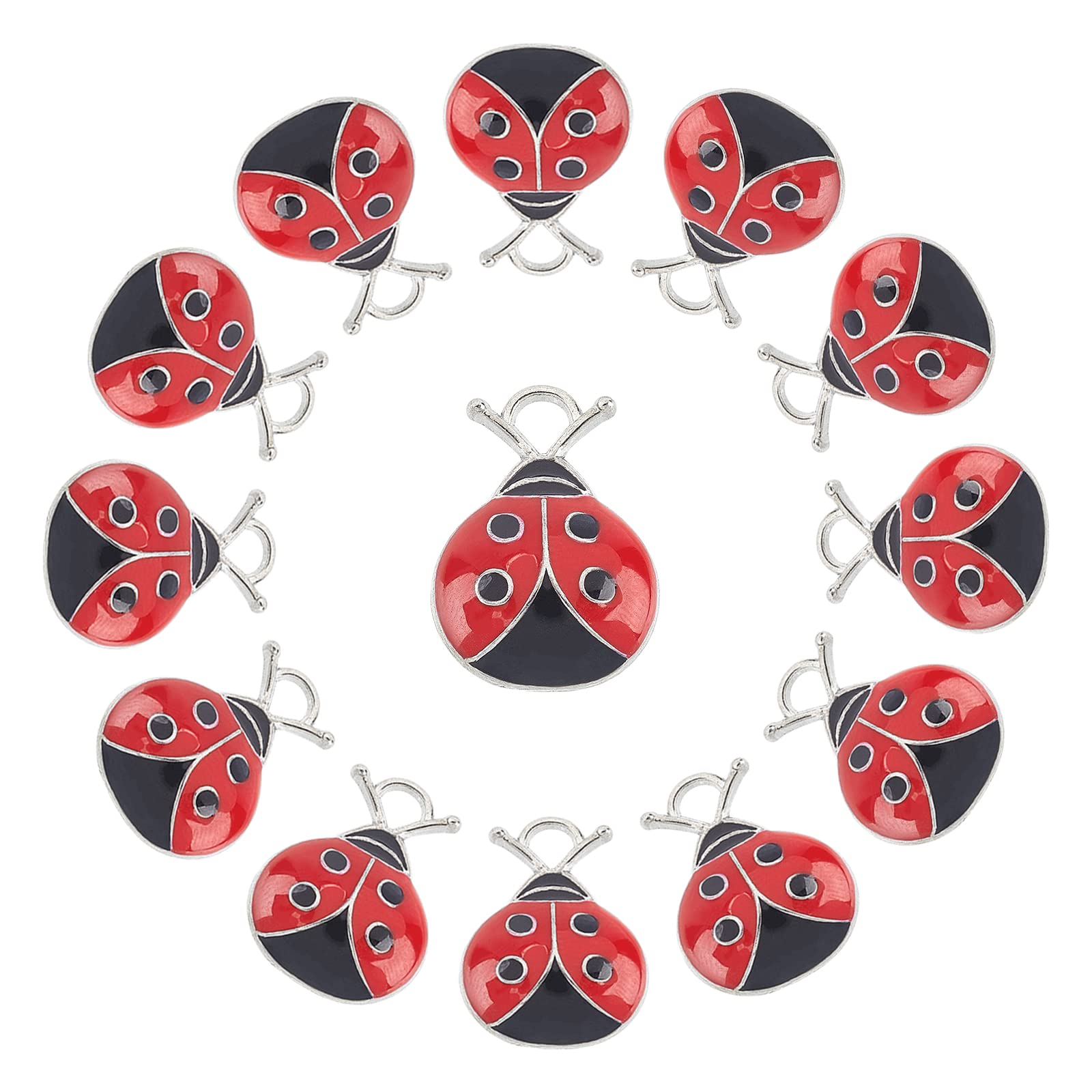 SUNNYCLUE 1 Box 30Pcs Enamel Ladybug Charms Tiny Cute Beetle Charms Red Black Insect Small Animals Alloy Charms for Jewellery Making Charm Bracelet Necklace Choker Dangle Earrings Findings DIY Crafts