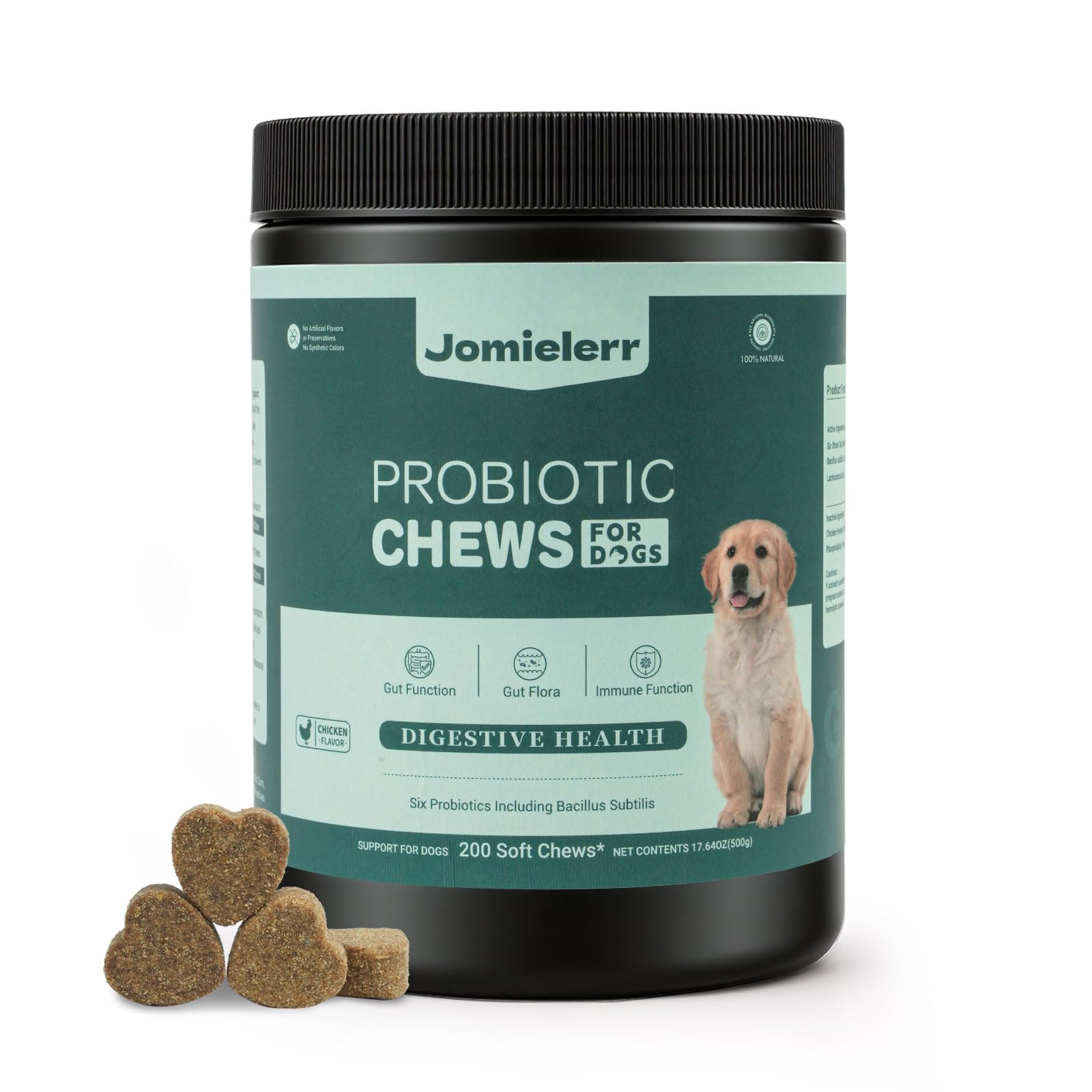 Jomielerr Probiotics for Dogs, 200 Soft Chews, Support Gut Health, Diarrhea Relief, Seasonal Allergies, Dog Probiotic Chews for Itchy Skin & Dog Yeast Infection, Chicken Flavor