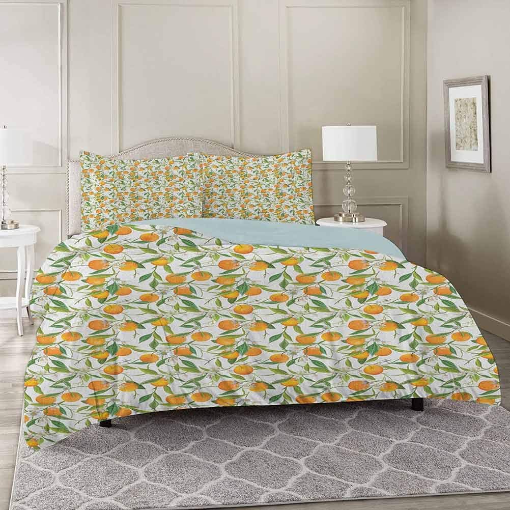 YUAZHOQI Green and Orange Duvet Cover Set Twin, Orange Branches with
