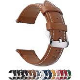 Fullmosa 20mm Quick Release Leather Watch Band for Garmin Samsung Galaxy | Strap for Garmin Vivoactive 6/5,Venu Sq 2/Sq,Galaxy Watch 7/6/5 40mm 44mm Women Men, Brown&amp;Silver Buckle