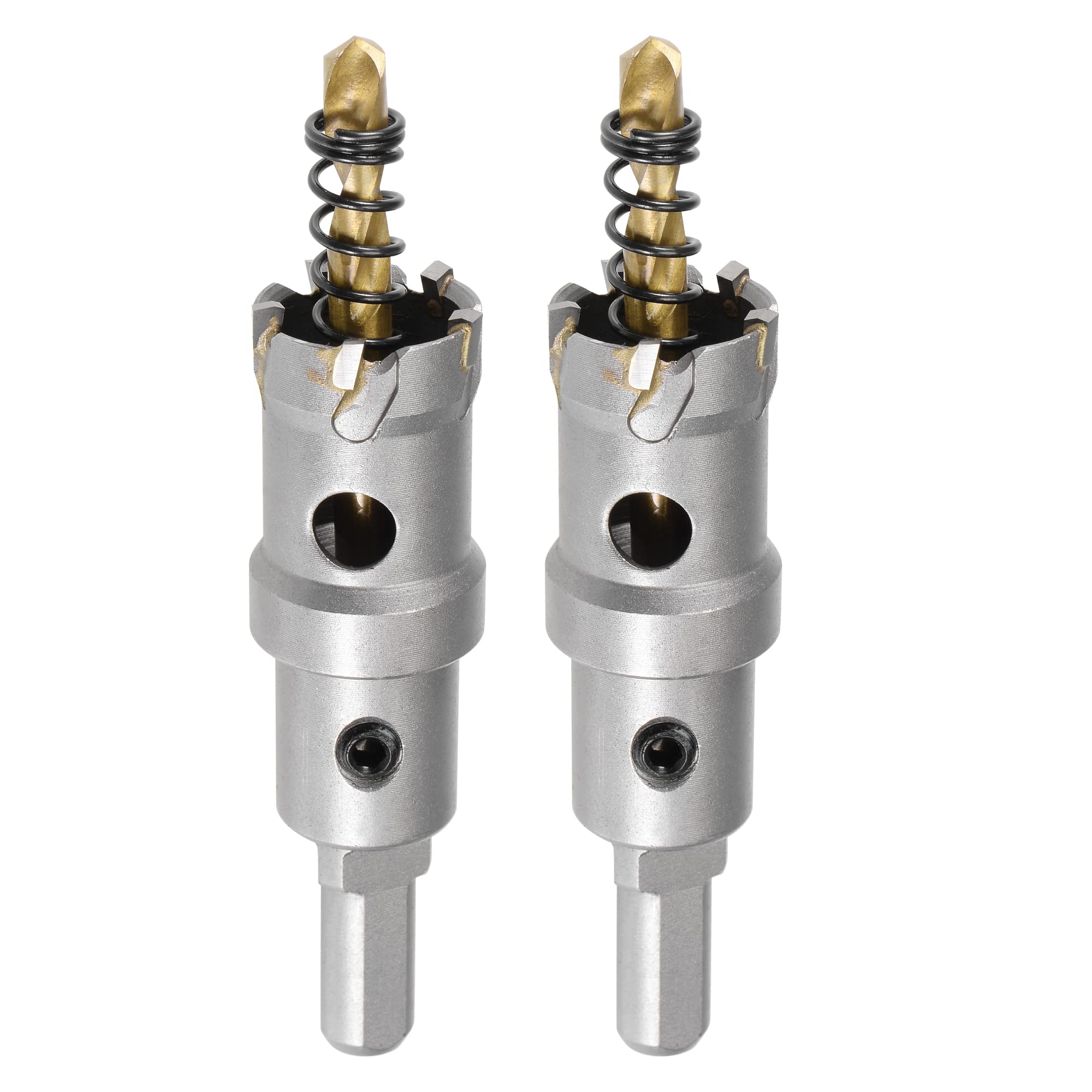 sourcing map 22.5mm Carbide Hole Cutter, Hole Saws for Stainless Steel Sheet Metal, Non-Slip Triangular Shank Limit Step, with Titanium Coated Center Drill, 2pcs