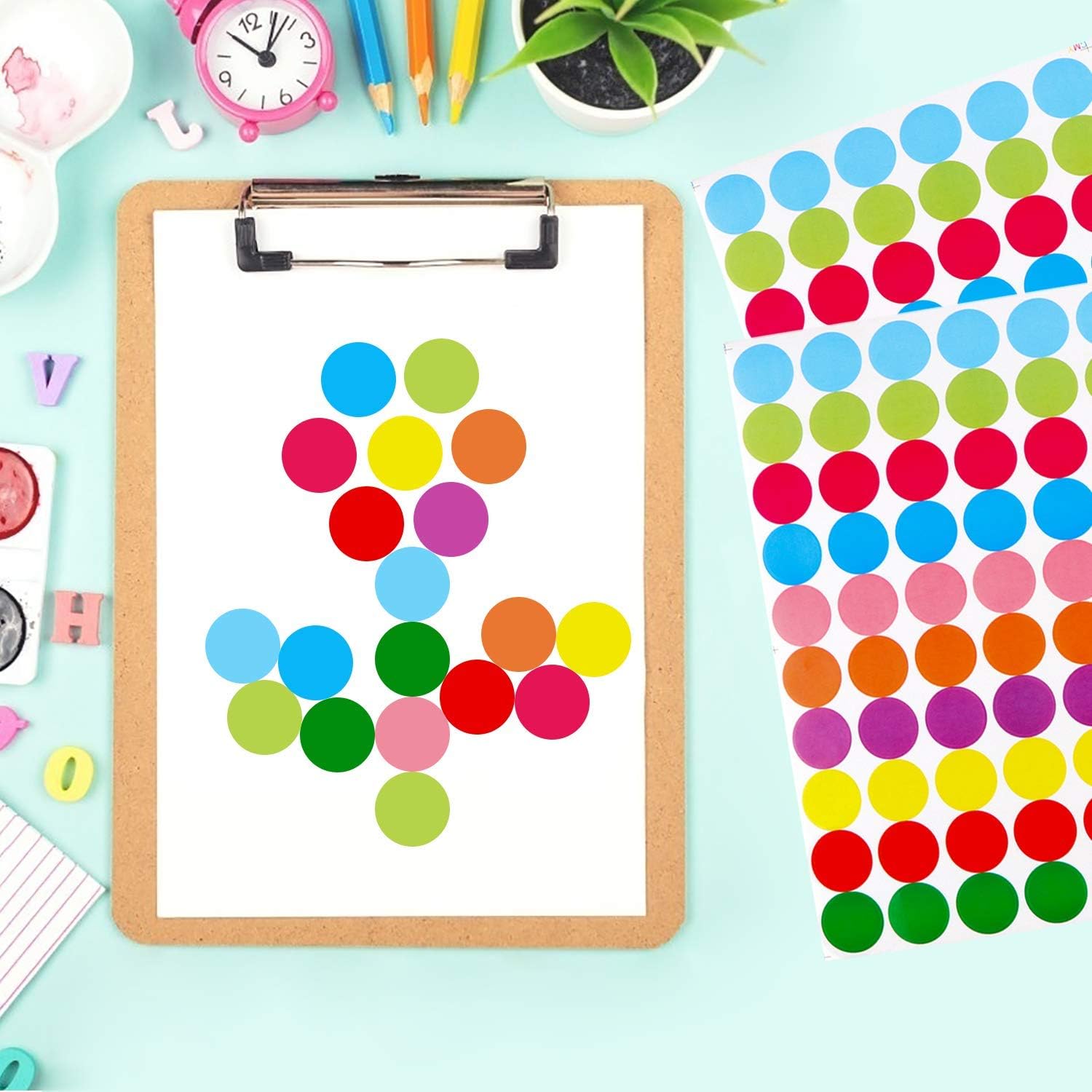 OUNENO Pack of 3960 3/4” Round Color Coding Circle Dot Sticker Labels, 10 Bright Neon Colors, 8 1/2" x 11" Sheet, Fits Laser/Inkjet Printers : Office Products