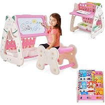 Kids Table And Chairs Set HONEY JOY – 3-in-1 Wooden Activity Table With ...