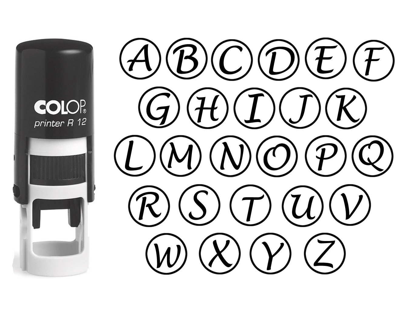 COLOP Mini Stamper - Custom Alphabet Stamp in Black Ink, Round Rubber Self Inking Initial Stamp, 12 mm