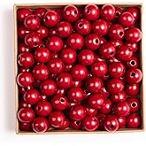 Decoendiy 100 Pieces Wood Beads for Crafts 16mm Colored Round Wooden Beads Natural Farmhouse Polished Spacer Loose Beads Wood Ball for Home Decor Jewelry Making DIY Crafting (Dark Red)