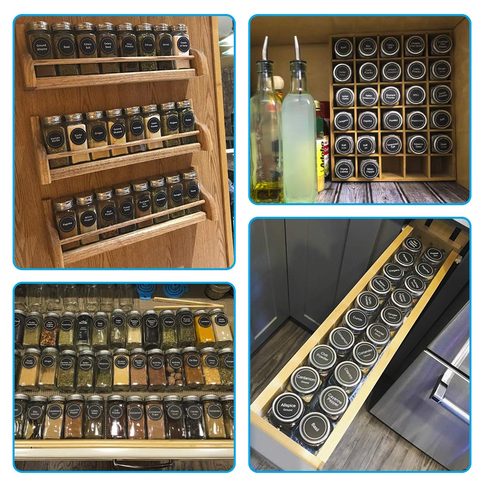 Aozita 4 oz Glass Spice Jars Bottles Empty Square Spice Containers with 810 Spice Labels, Shaker Lids, Airtight Metal Caps with Silicone Collapsible Funnels