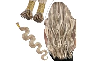 Ugeat I Tip Hair Extensions Body Wave 14Inch Itip Human Hair Extensions Remy Stick Tip Hair Extensions Ash Blonde Highlight Bleach Blonde 40Gram/50Strand I Tip Remy Hair Extensions