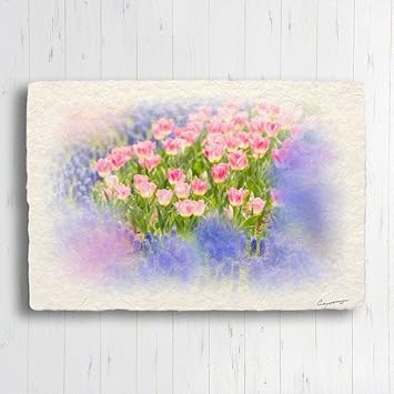 Amazon Co Jp 和紙 ポストカード 花 春 パネル 青いムスカリとピンクのチューリップの花畑 絵 絵画 ポスター 玄関 インテリア おしゃれ 風景 画 壁 掛け 和 モダン 和風 癒し ホーム キッチン
