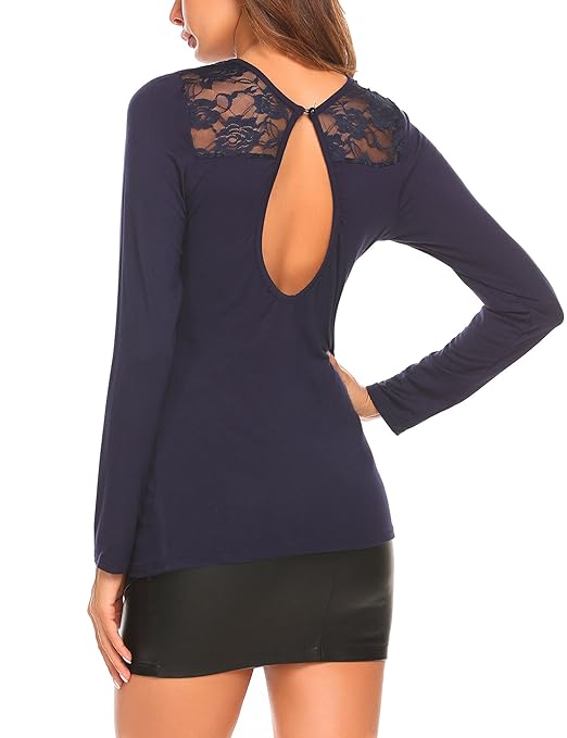 Elesol Damen Sexy V Rückenfrei Pullover Twist Knot Langarmshirt Strickshirt Strickpullover Oberteil Club Tops Party Shirt