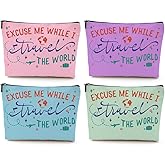 4 pcs Funny Travel Gifts for Women Makeup Bag Travel Essentials Cosmetic Bag Traveling Toiletry Bags Flight Vacation Gifts for Sister Mom Travelers Girls Trip Weekend Birthday Mothers Day Graduation