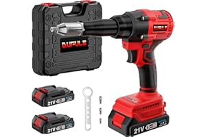Dufuls Cordless Rivet Gun, Electric Rivet Gun Kit with 2PCS Battery and Charger, Brushless Blind Riveter Tool Kit for 1/8", 5/32", 3/16" Rivets