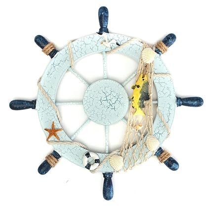 TOYMYTOY Wooden Ship Wheel Decoration Decor Wall Hanging Decoration (Fish)