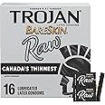 Trojan Bareskin Raw Lubricated Latex Thin Condoms, 16 Count, Canada’s Thinnest Latex Condom, Silky Smooth Lubricant for Comfo