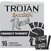 Trojan Bareskin Raw Lubricated Latex Thin Condoms, 16 Count, Canada’s Thinnest Latex Condom, Silky Smooth Lubricant for Comfo