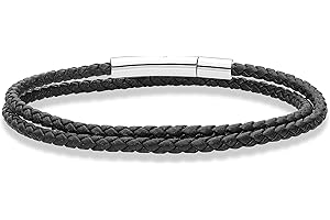 Miabella Genuine Italian Double Wrap Braided Leather Bracelet for Men Women, Stainless Steel Clasp, Made in Italy