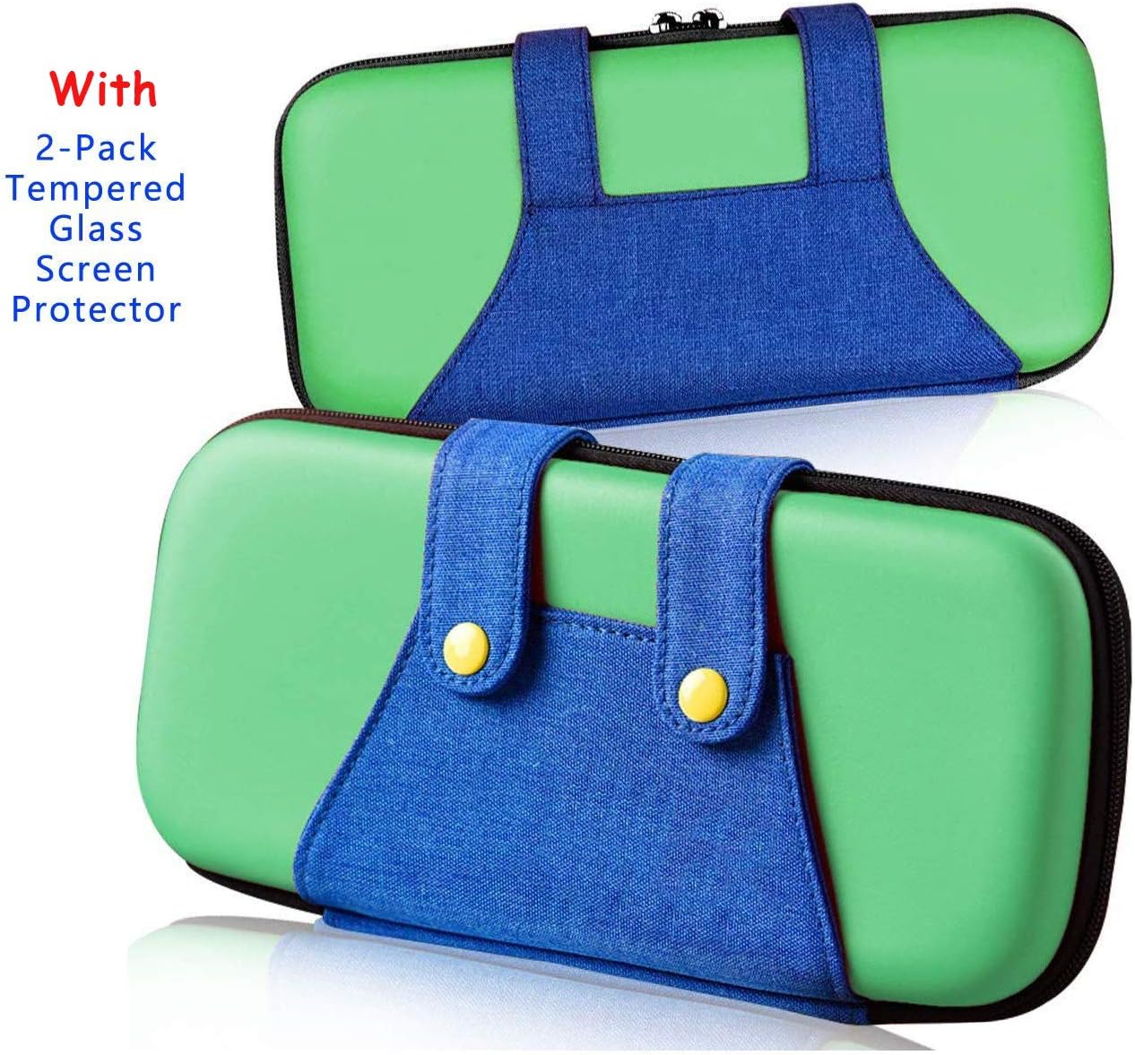 DJROLL Carrying Case Compatible with Nintendo Switch, Stylish Portable Hard Shell Travel Protection Carrying Case Game Pack with (2 pack) Tempered Glass Screen Protector, 10 Game Card Slots (Green)