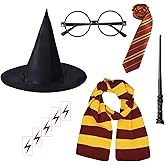 QAQ-COSPLAY Wizard Costume Accessories for Kids 3-12 - Wand, Scarf, Tie and Wizard Hat for Halloween Cosplay Party Supplies