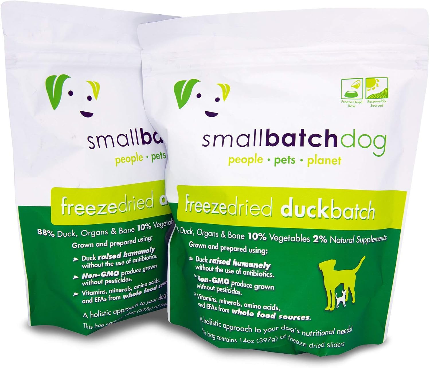 Smallbatch Pets Freeze-Dried Premium Raw Food Diet for Dogs, 2-Pack, Duck Recipe, 14 oz in Each Bag (28 oz Total), Made in The USA, Organic Produce, Humanely Raised Meat, Hydrate and Serve Patties