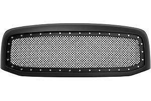 Paragon Front Grille for 2006-08 Dodge Ram 1500/2500/3500 - Matte Black Grill Grilles with Mesh and Rivets