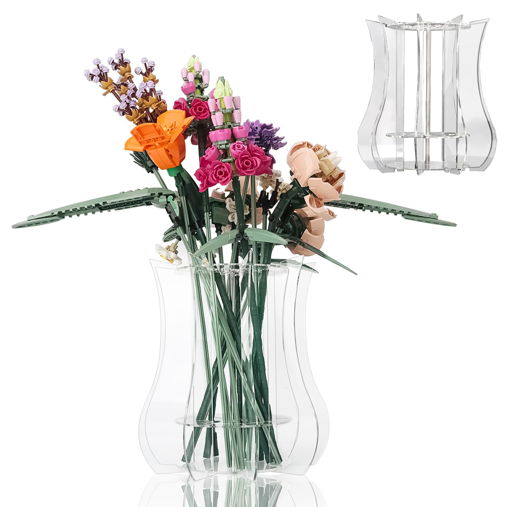 Photo 1 of Vase Holder fit for Lego Flowers Bouquet - Acrylic Puzzle Vase fit for Lego Botanical Collection Building, Adult Gift Display Stand for Roses Orchid Sunflower (NOT TRANSPARENT)