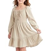 Simplee kids Girls Dresses Fall Long Sleeve Dress for Girl Tween Off Shoulder Smocked Dresses Size 4-15 Years