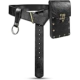 Renaissance Belt Pouch Waist Bag Steampunk Medieval Leather Belt Pouch Skirt Hikes Set, Retro Accessories for LARP Cosplay Costume Christmas Gifts (1Pouch-Black)