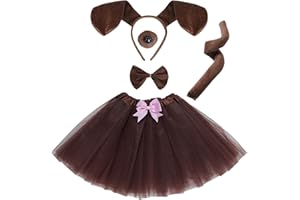 Jmkcoz Puppy Dog Halloween Costume Tutu Brown Dachshund Dog Ears Headband Bowtie Nose Tail Tutu Skirt Animal Cosplay
