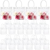 Cabaubl 50 Pack Clear Plastic Gift Bags with Handles, Reusable Party Favor Bags,Clear Gift Bags,Transparent Gift Wrap Bags for Wedding, Birthday Party, Christmas,Shopping Retail(5.9 x 6 x 2.7 Inch)