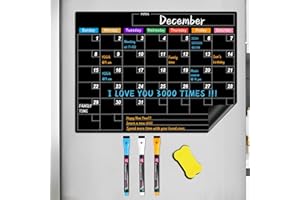 PORMKIG Magnetic Dry Erase Calendar for Fridge, 17"x12" Monthly Black Board Calendar Planner for Refrigerator - No Stains Or Ghosts - 3 Fine Tip Markers and 1 Eraser - Planning Blackboard for Kitchen Office