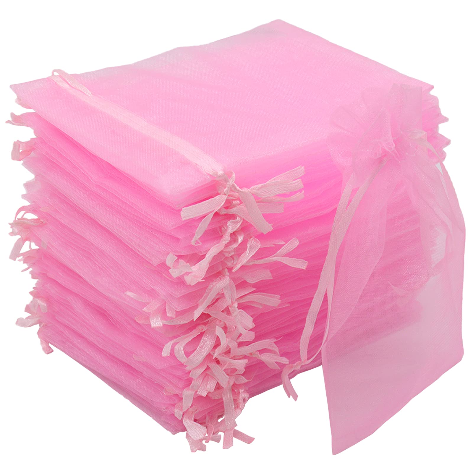 Leeyunbee 100PCS 10 x 15 cm Pink Organza Bags, Organza Gift Bags, Candy, Wedding Favour & Jewelry Pouches with Drawstring for Wedding, Birthday, Christmas & Anniversary