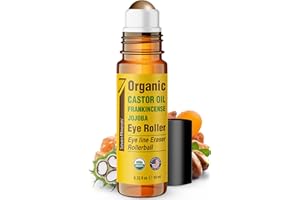 Seven Minerals Castor Oil Roll On Eye Roller for Under Eye Bags, Dark Circles & Wrinkles - Powerful Organic Blend of Castor, Frankincense & Jojoba - Brighten, and Revitalize Skin & Face - 0.33 fl oz