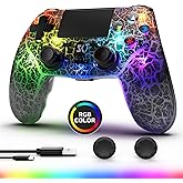 Boowen Wireless Controller for PS4, Controller Compatible with PS4/Pro/Slim,Double Shock 6-Axis Motion Sensor, Sensitive Touch Pad, Built-in Speaker & Stereo Headphone Jack (Black Crack RGB Light)