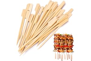 PUSNMI Bamboo Skewers 6 inch, Bamboo Sticks for Cocktail 100pcs Shish Kabab Skewers Sticks Wide Flat Paddle Wooden Skewers for Barbeque, Grilling, Appetizers, Food Picks, Cocktail Picks for Party