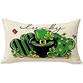 Pycat St Patricks Day Lumbar Decorative Rectangle Pillow Cover 12 x 20, Lucky Shamrock Clover Porch Outdoor Pillowcase, Spring Irish Gold Coins Sofa Couch Cushion Case Home Decor