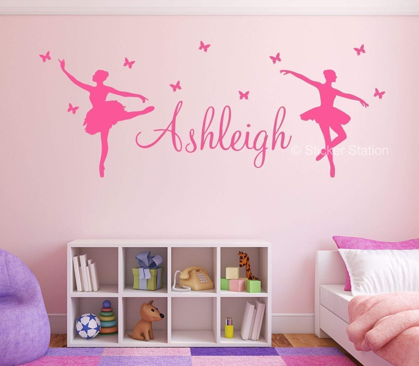 Ballerina & Butterflies Kids Personalised Any Name Wall Art Mural Ballet Sticker