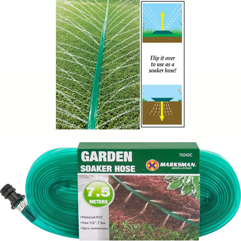 7.5m Garden Soaker Hose Pipe - Irrigation Sprinkler System, Bed & Plant Rows | Ideal for Young Seedlings, Lawn, Flowers, Grass, Hedges, All Plants & Vegetables