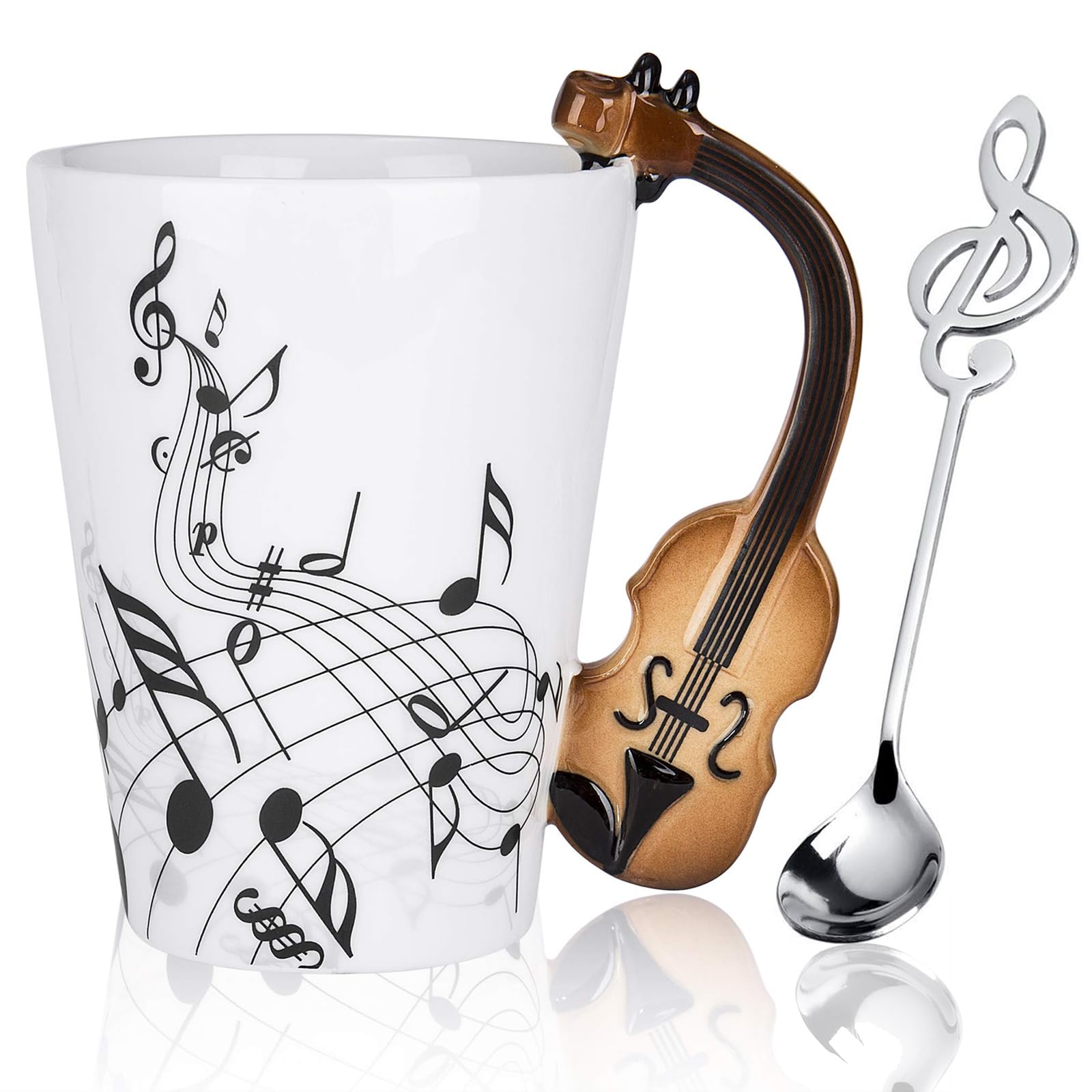 Johiux 13.5 oz Musical Notes Design Guitar Violin Coffee Mugs,Drink Tea Milk Coffee Mug,Music Gifts for Friend,Men,Women,Music Teacher, Creative Gifts for Birthdays,Christmas,Valentine's Day (Violin)