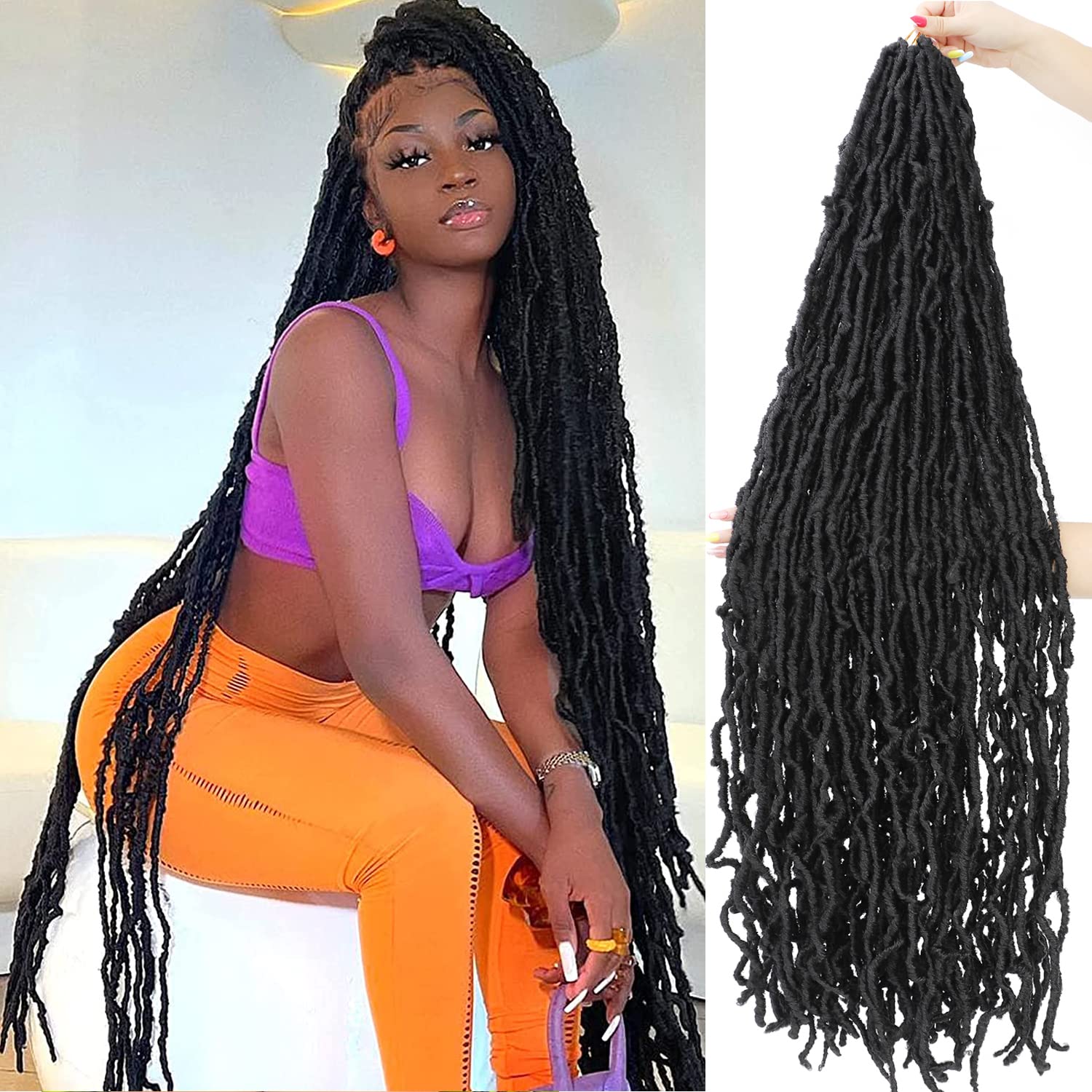 ZIYANGBABA 30 Inch Faux Locs Crochet Hair 6Pscks New Soft Locs Crochet Hair Pre Looped Long Synthetic Goddess Locs Crochet Braiding Hair Extension for Black Women (1B#, 30Inch (Pack of 6)) — image 1