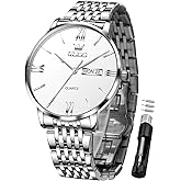 OLEVS Men’s Watches Waterproof Dress Minimalist Analog Quartz Stainless Steel Casual Men’s Wrist Watch with Day Date, Classic Luxury Elegant Roman Numerals Dial Big Face Relojes para Hombres
