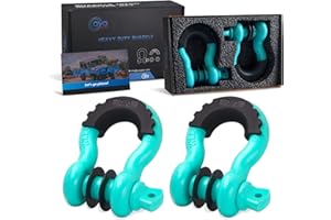 Aya Gear D Ring Shackle (2 Pack) 62,700 Ibs Break Strength with 7/8" Screw Pin and Shackle Isolator & Washers Kit for Tow Strap Winch, Off Road Vehicle Recovery Jeep Truck (Tiffany Blue-Black)