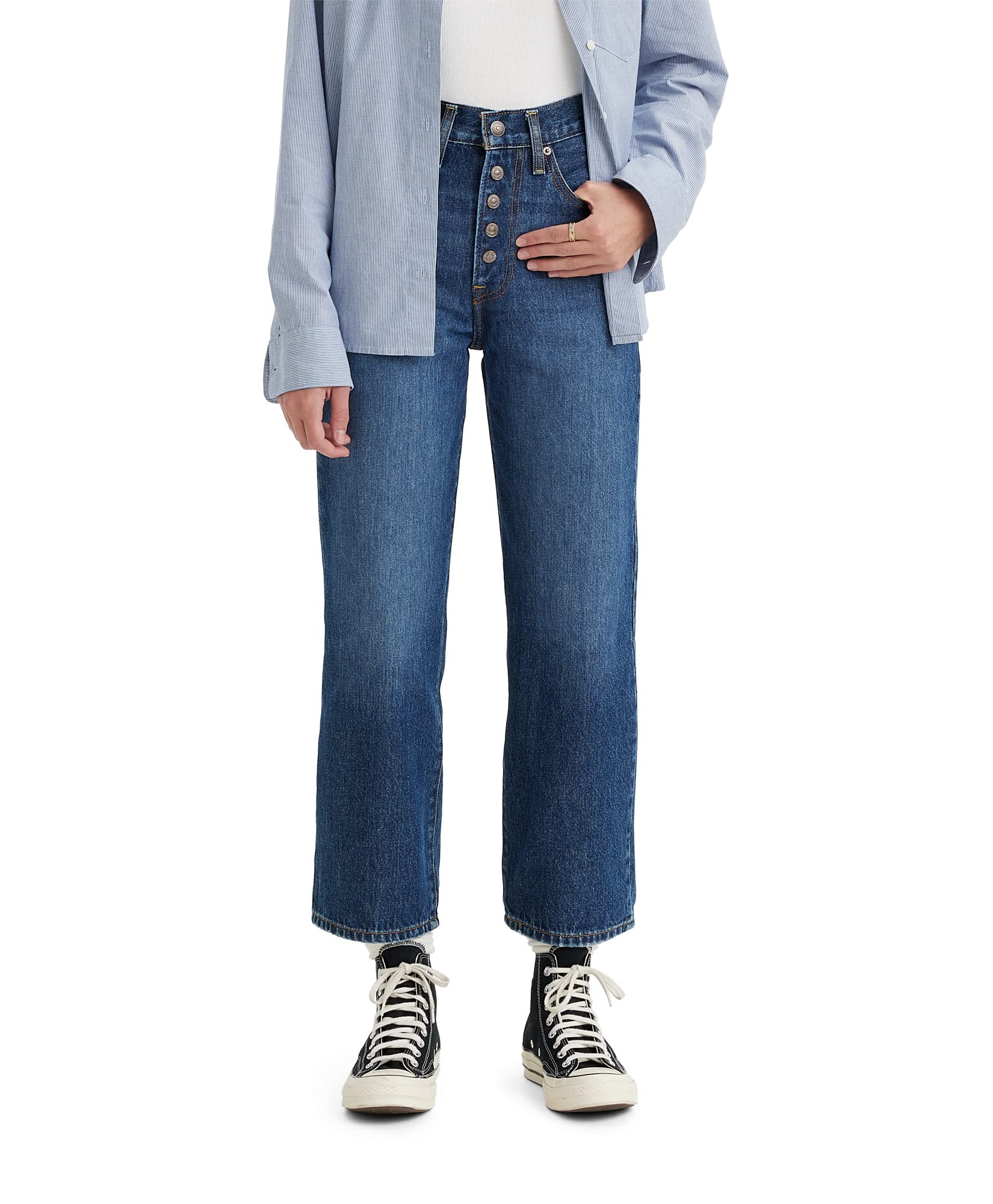 Photo 1 of Levi's Women's Snap Ribcage Straight Ankle Jeans, (New) Dark Indigo Worn in, 29