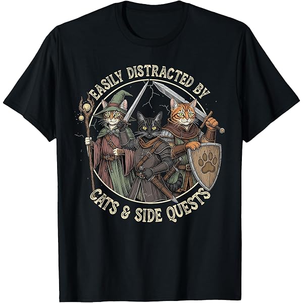 Amazon.com: Easily Distracted By Cats And Side Quests Funny RPG